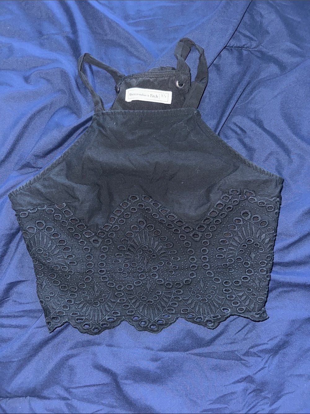 Abercrombie & Fitch Black Eyelet Halter Cropped Camisole